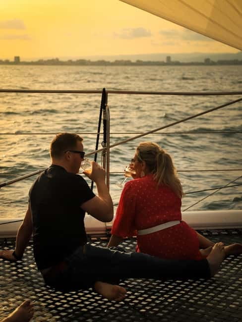 Sunny Beach: Sunset Catamaran Cruise with Dinner & Prosecco - From Sunny Beach pickup to the harbor